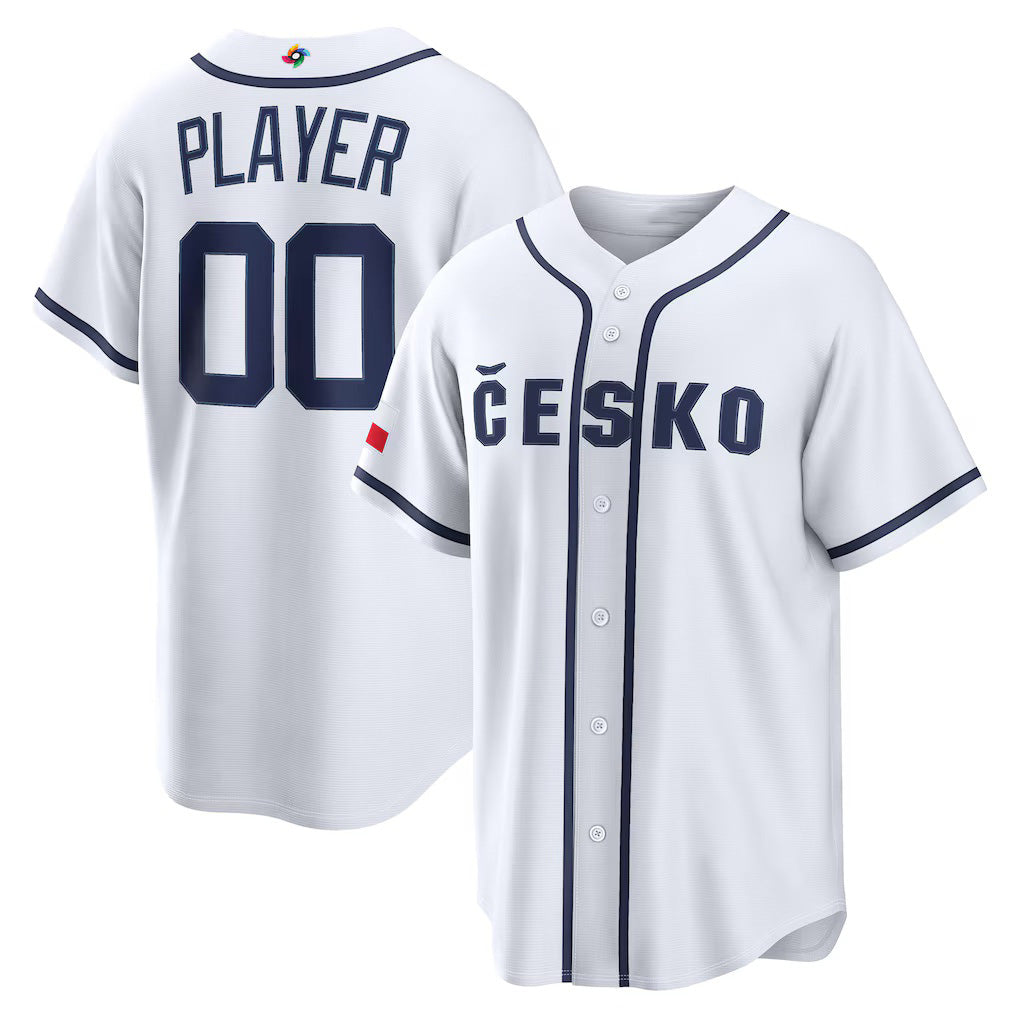 Custom Czech Republic Baseball 2026 World Baseball Classic Home Pick-A-Player Jersey - White Baseball Jersey Tailgate Goods - Main View