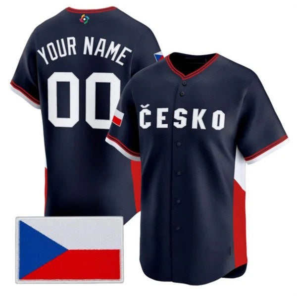 Custom Czech Republic Baseball Navy 2026 World Baseball Classic Stitched Baseball Jersey - Main View