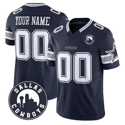 Custom D.Cowboys Active Player Navy 2025 F.U.S.E Dallas City Patch Vapor Untouchable Limited Football Stitched Game Jersey - Main View