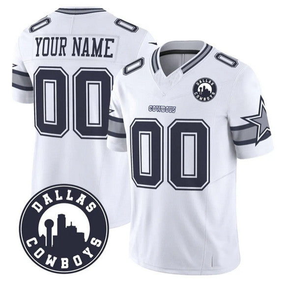 Custom D.Cowboys Active Player White 2025 F.U.S.E Dallas City Patch Vapor Untouchable Limited Football Stitched Game Jersey - Main View