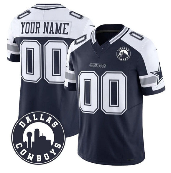 Custom D.Cowboys Active Player White Navy Alternate 2025 F.U.S.E Dallas City Patch Vapor Untouchable Limited Football Stitched Game Jersey - Main View