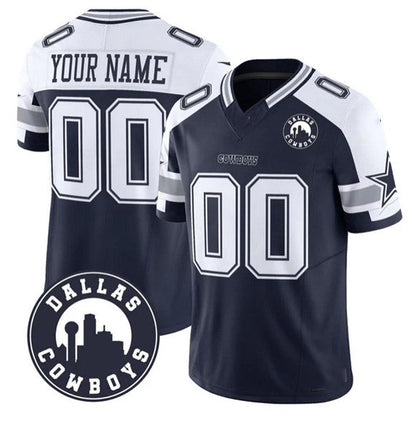 Custom D.Cowboys Active Player White Navy Alternate 2025 F.U.S.E Dallas City Patch Vapor Untouchable Limited Football Stitched Game Jersey - Main View