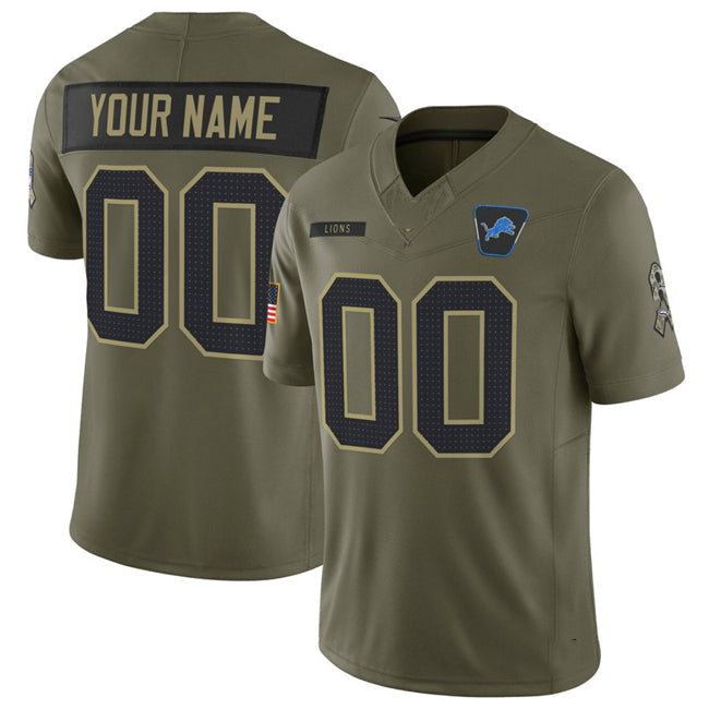 Custom D.Lions Active Player Olive 2025 F.U.S.E. Salute to Service Limited Stitched Football Jersey - Main View
