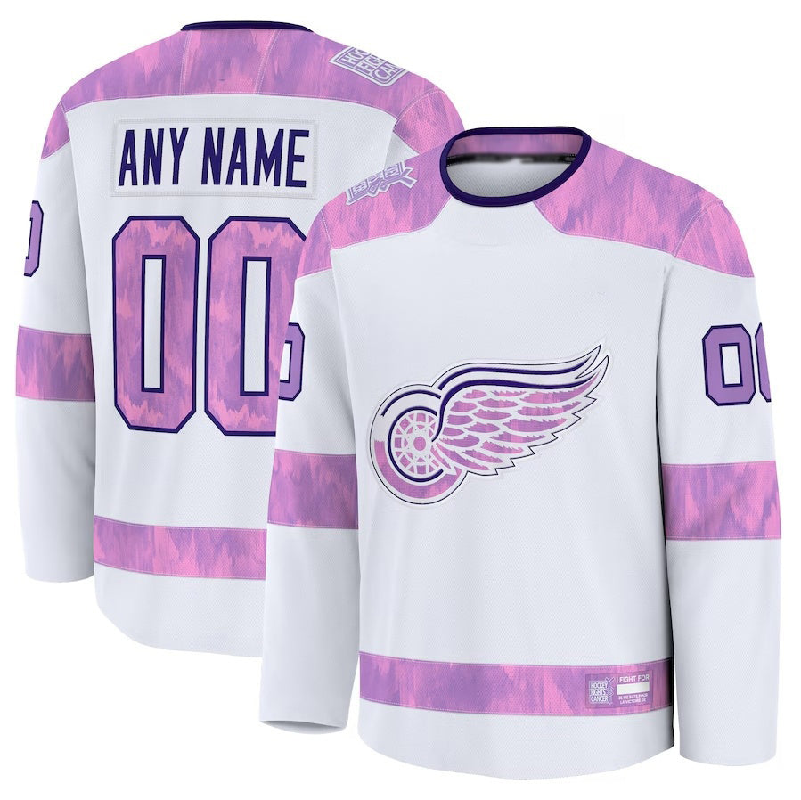 Custom D.Red Wings Fanatics 2024 Hockey Fights Cancer Practice Jersey - White Stitched American Hockey Jerseys - Main View