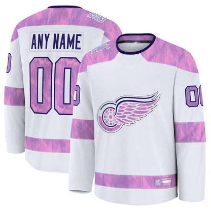 Custom D.Red Wings Fanatics 2024 Hockey Fights Cancer Practice Jersey - White Stitched American Hockey Jerseys - Main View