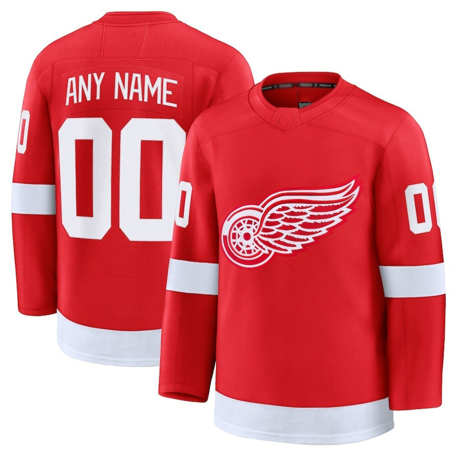 Custom D.Red Wings Fanatics Home Premium Jersey - Red Stitched American Hockey Jerseys - Main View