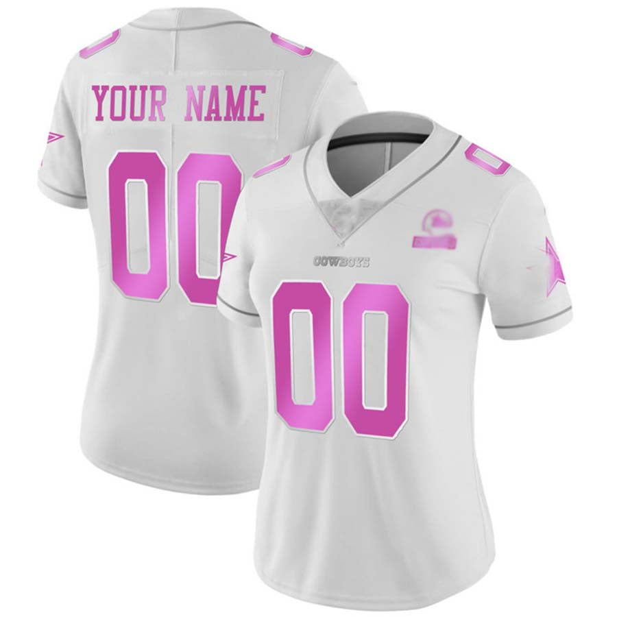 Custom  D.Cowboys White/Pink Game Jersey Stitched Football Jerseys - Main View