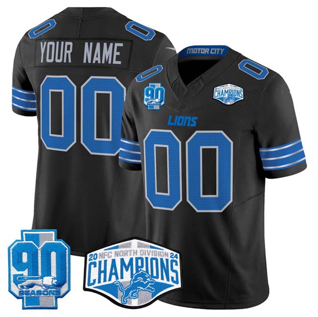 Custom D.Lions Active Player Black 2024 North Champions 90th Anniversary Patch F.U.S.E. Vapor Limited Stitched American Football Jerseys - Main View