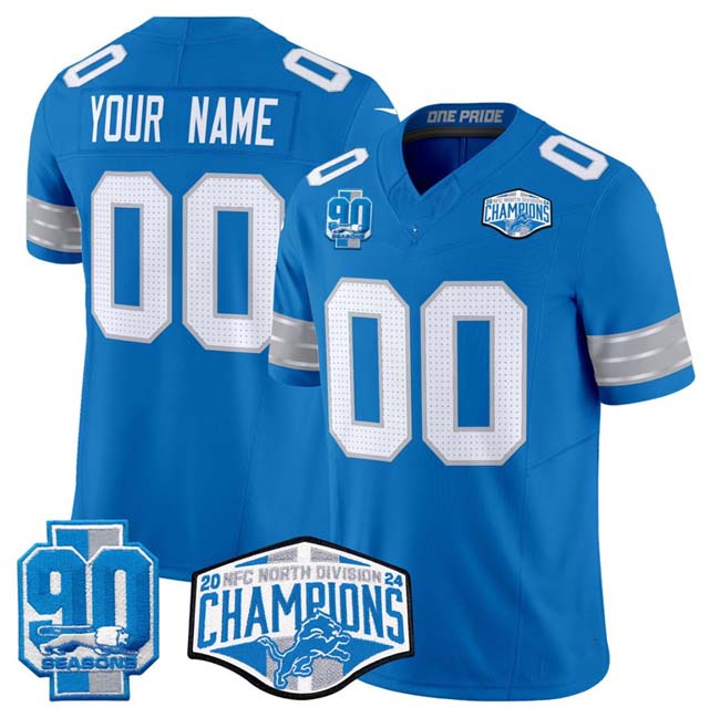 Custom D.Lions Active Player Blue 2024 North Champions 90th Anniversary Patch F.U.S.E. Vapor Limited Stitched American Football Jerseys - Main View
