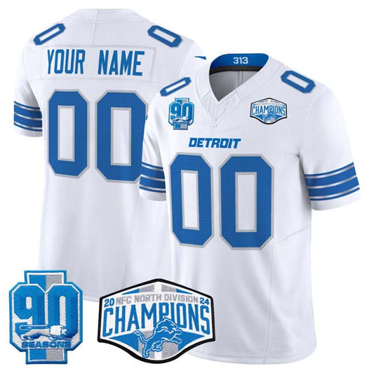 Custom D.Lions Active Player White 2024 North Champions 90th Anniversary Patch F.U.S.E. Vapor Limited Stitched American Football Jerseys - Main View