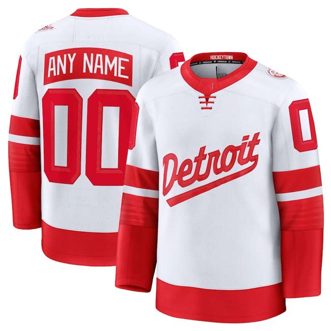 Custom D.Red Wings Active Player White Red 2024-25 Stitched American Hockey Jerseys - Main View