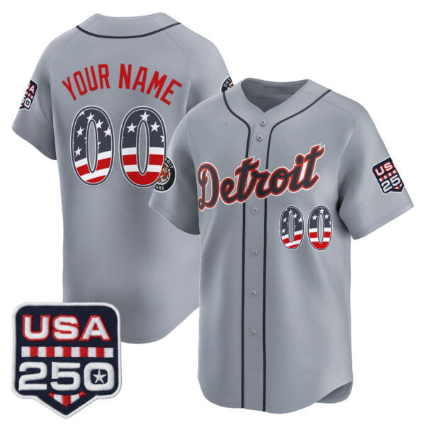 Custom Detroit Tigers Gray USA 250 Fourth of July Vapor Premier Limited Jersey ¨C All Stitched Baseball Jersey - Main View
