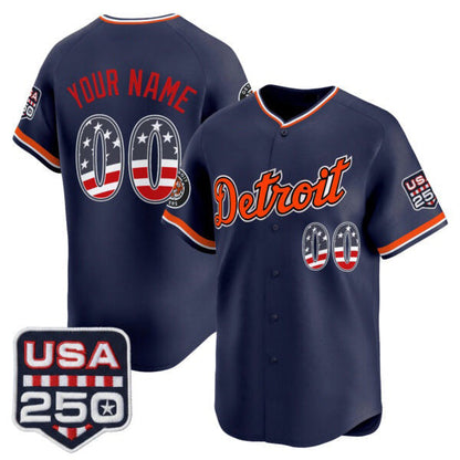 Custom Detroit Tigers Navy USA 250 Fourth of July Vapor Premier Limited Jersey ¨C All Stitched Baseball Jersey - Main View