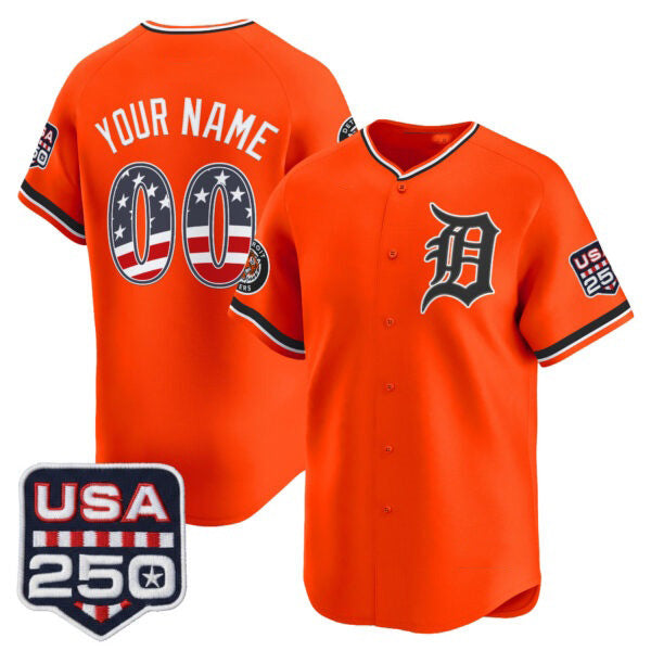 Custom Detroit Tigers Orange USA 250 Fourth of July Vapor Premier Limited Jersey ¨C All Stitched Baseball Jersey - Main View