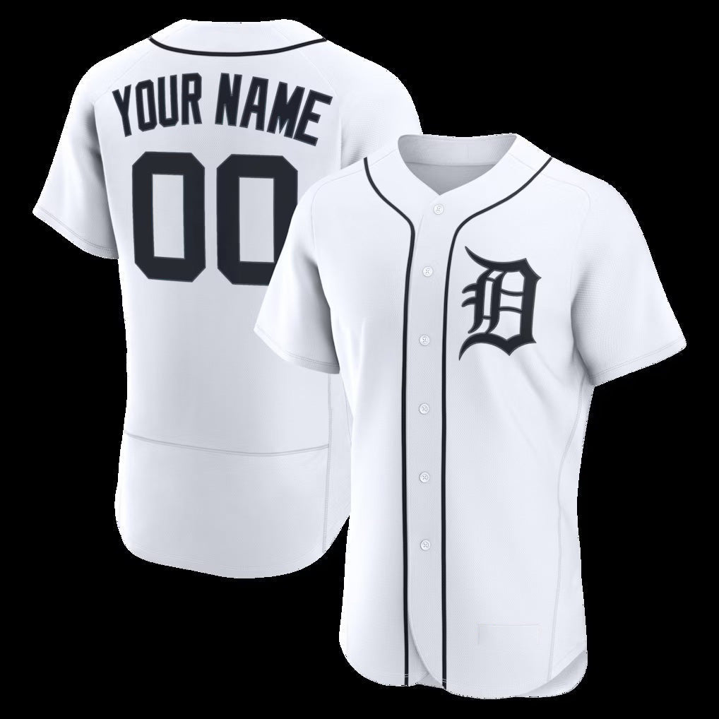 Custom Detroit Tigers White Home Authentic Stitched Baseball Jersey - Main View