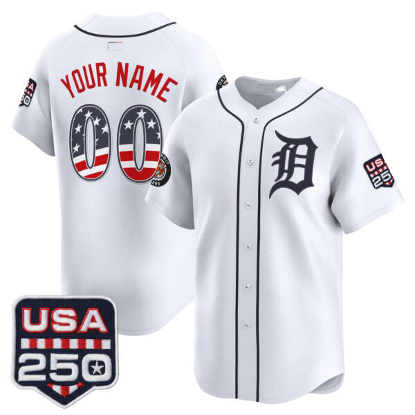 Custom Detroit Tigers White USA 250 Fourth of July Vapor Premier Limited Jersey ¨C All Stitched Baseball Jersey - Main View