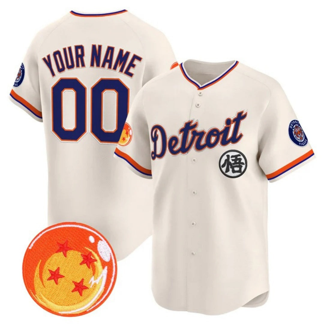 Custom Detroit Tigers x Dragon Ball Cream Vapor Premier Limited Jersey - All Stitched Baseball Jersey - Main View