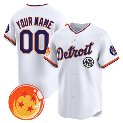 Custom Detroit Tigers x Dragon Ball White Vapor Premier Limited Jersey - All Stitched Baseball Jersey - Main View