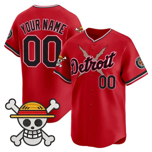 Custom Detroit Tigers x One Piece Red Vapor Premier Limited Jersey - Stitched Baseball Jersey - Main View