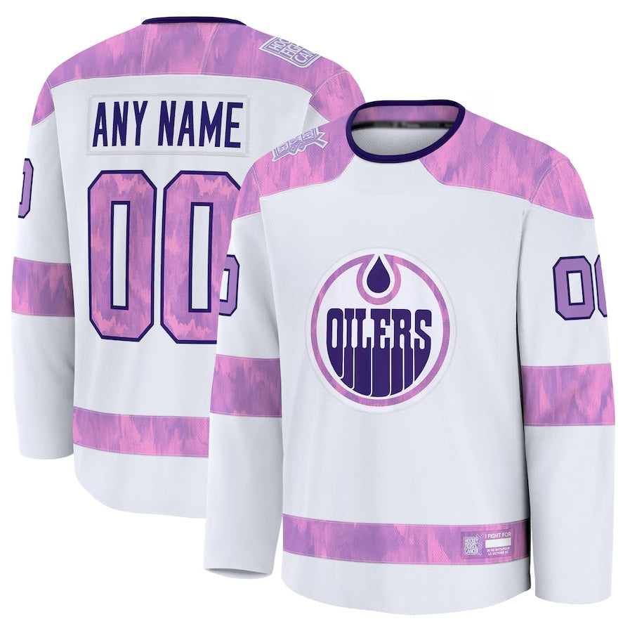 Custom E.Oilers Fanatics 2024 Hockey Fights Cancer Practice Jersey - White Stitched American Hockey Jerseys - Main View