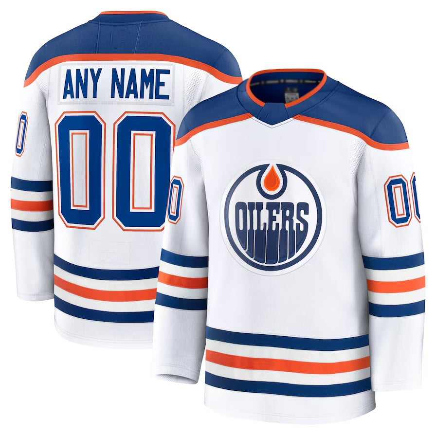 Custom E.Oilers Fanatics Away Premium Jersey - White Stitched American Hockey Jerseys - Main View