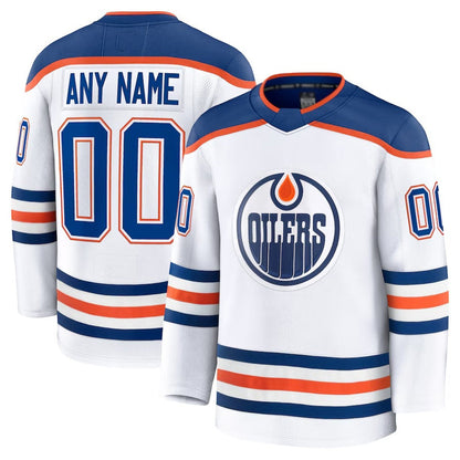 Custom E.Oilers Fanatics Away Premium Jersey - White Stitched American Hockey Jerseys - Main View