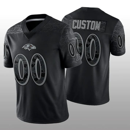 Custom B.Ravens Football Stitched Black RFLCTV Limited Jersey Football Jerseys - Main View