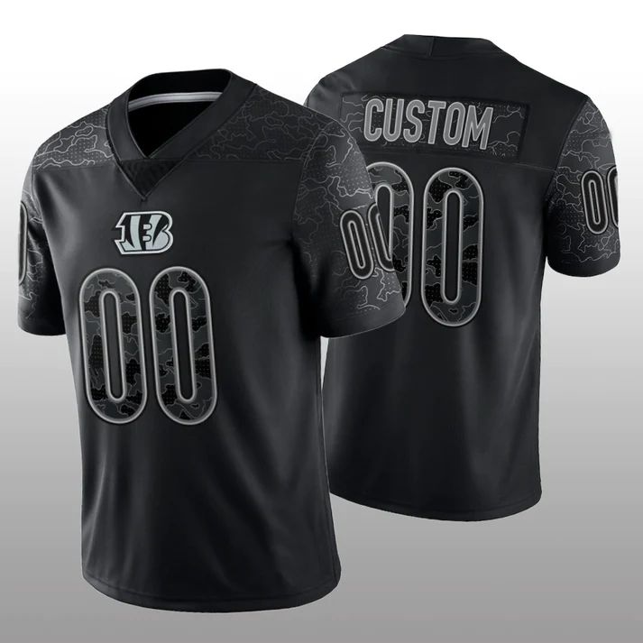 Custom C.Bengals Stitched Black RFLCTV Limited Jersey American Football Jerseys - Main View