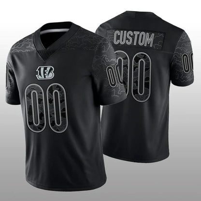 Custom C.Bengals Stitched Black RFLCTV Limited Jersey American Football Jerseys - Main View
