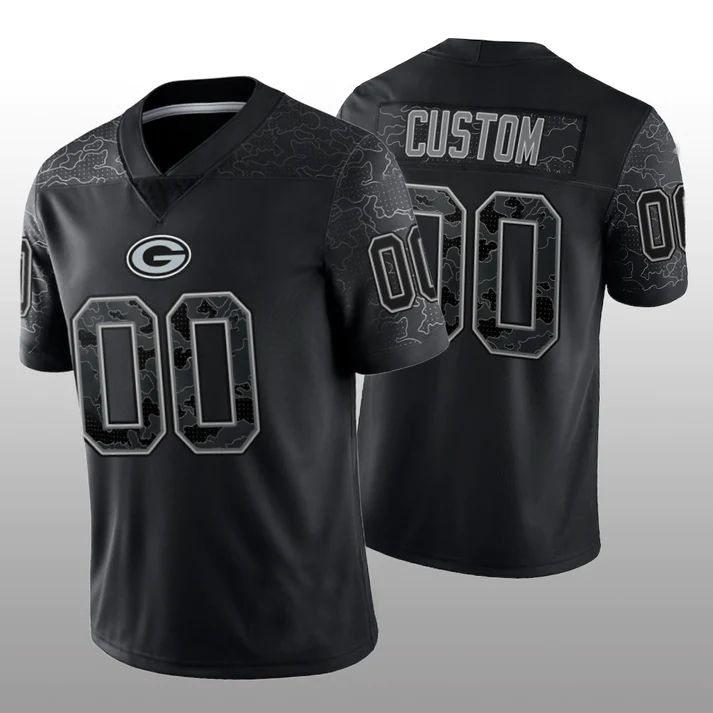 Custom GB.Packers Black RFLCTV Limited Jersey Stitched American Football Jerseys - Main View