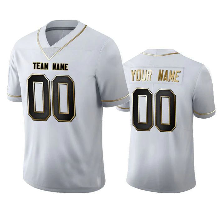 Custom C.Panthers Any Team and Number and Name White Golden Edition American Jerseys Stitched Jersey Football Jerseys - Main View