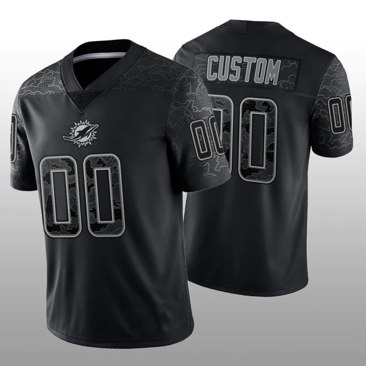 Custom M.Dolphins Black RFLCTV Limited Jersey Stitched American Football Jerseys - Main View