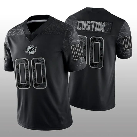 Custom M.Dolphins Black RFLCTV Limited Jersey Stitched American Football Jerseys - Main View