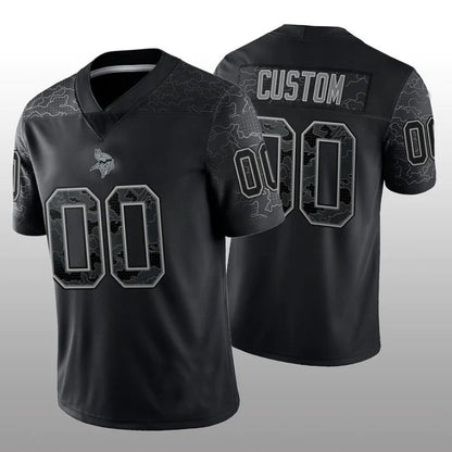 Custom MN.Vikings  Stitched Black RFLCTV Limited Jersey Football Jerseys - Main View