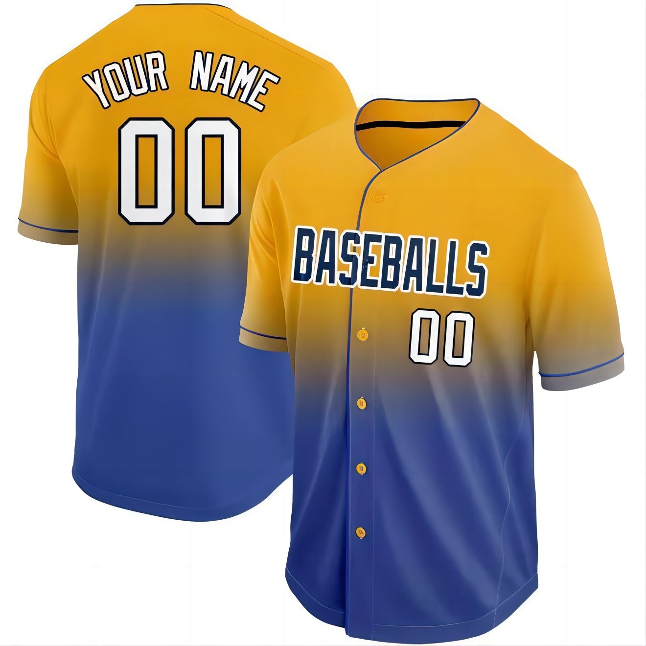 Baseball Jerseys Custom Gold White-Royal Fade Baseball Jersey - Main View