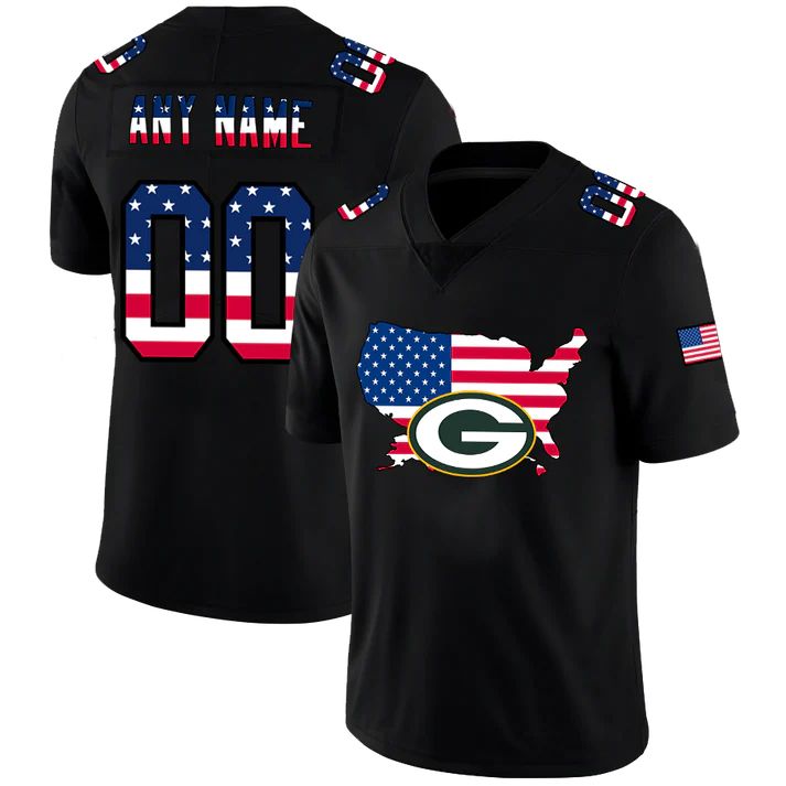 Custom GB.Packers Football Black Limited Fashion Flag Stitched American Football Jerseys - Main View