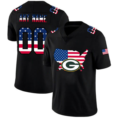 Custom GB.Packers Football Black Limited Fashion Flag Stitched American Football Jerseys - Main View