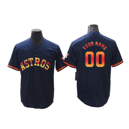 Custom Houston Astros Men Navy Rainbow Stitched Baseball Jersey - Main View