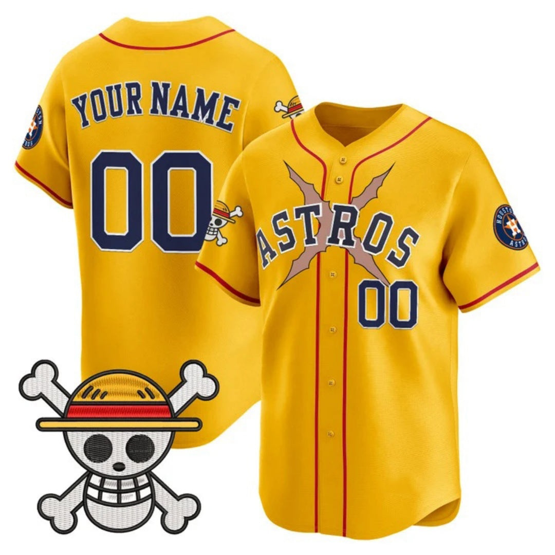 Custom Houston Astros x One Piece Gold Vapor Premier Limited Jersey - Stitched Baseball Jersey - Main View