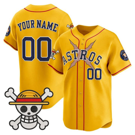 Custom Houston Astros x One Piece Gold Vapor Premier Limited Jersey - Stitched Baseball Jersey - Main View