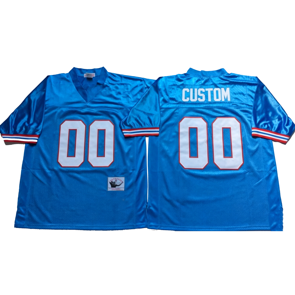 Custom Houston Oilers Blue Mitchell & Ness Replica Stitched Football Jerseys - Main View
