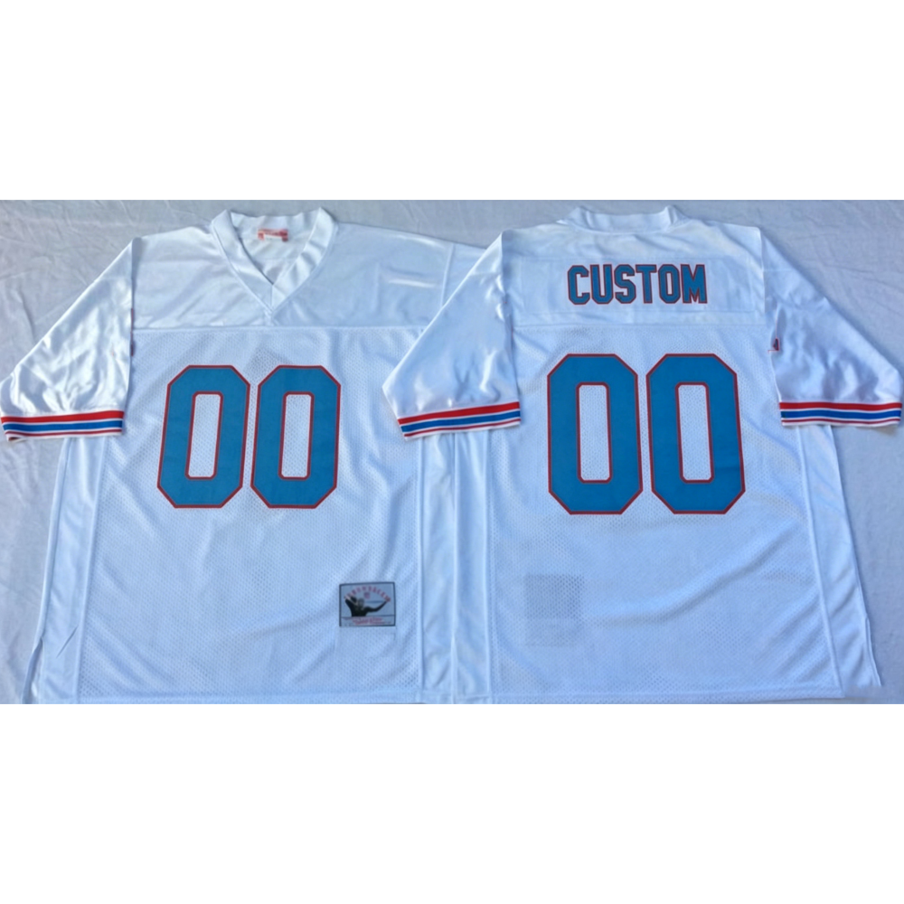 Custom Houston Oilers White Mitchell & Ness Replica Stitched Football Jerseys - Main View