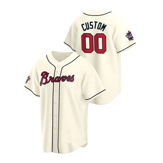 Custom Atlanta Braves Cream Men Youth Women Team Name Number Birthday gift 2021 All Star Stitched  Baseball Jerseys - Main View