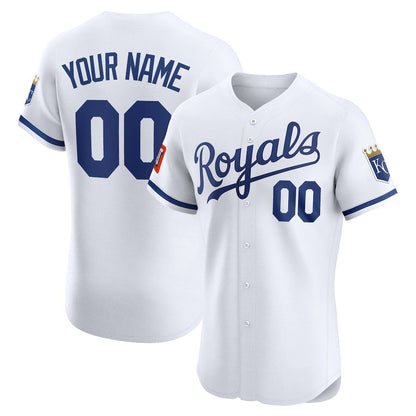 Custom Kansas City Royals Home Elite Sponsor Patch Jersey – White Stitched Baseball Jersey - Main View