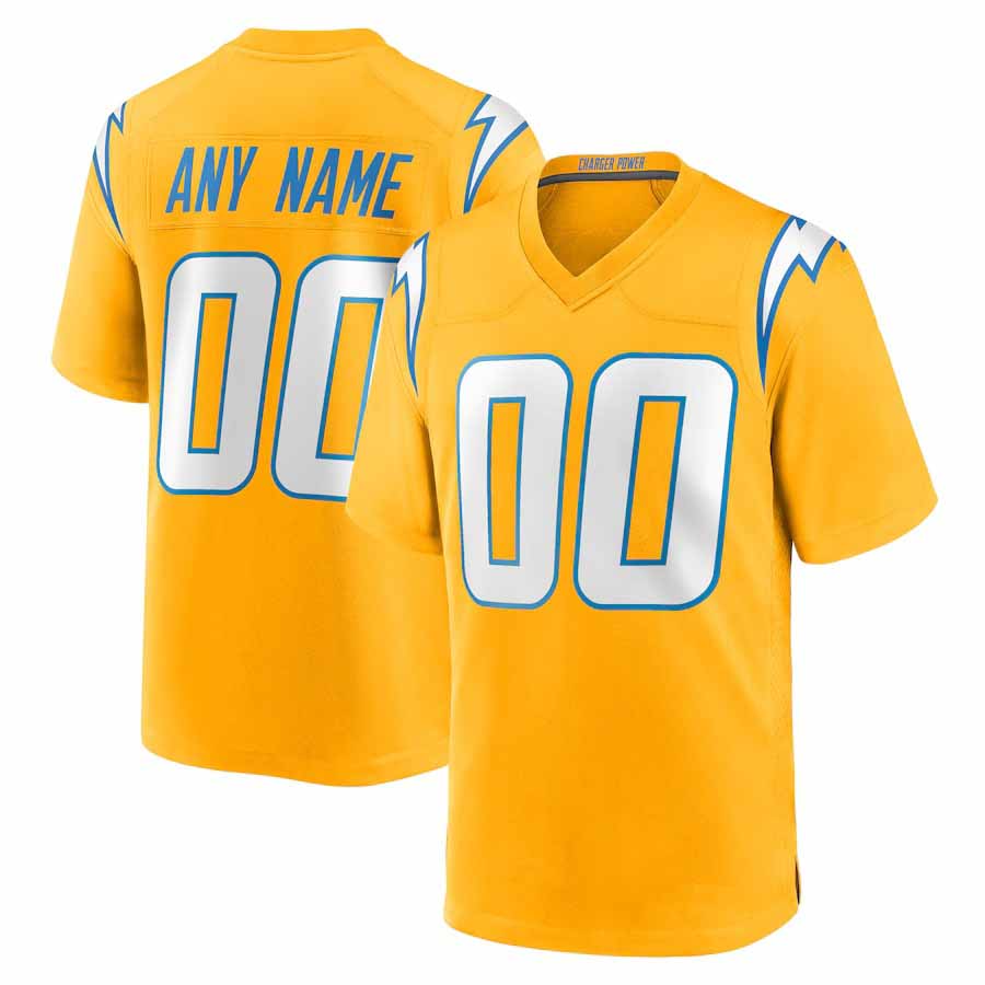 Custom LA.Chargers Gold Alternate Charger Power Game Stitched Football Jersey - Main View