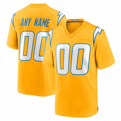 Custom LA.Chargers Gold Alternate Charger Power Game Stitched Football Jersey - Main View