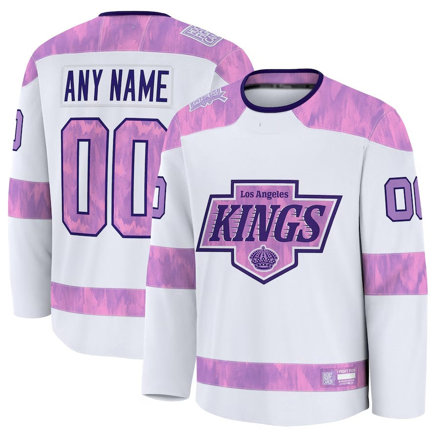 Custom LA.Kings Fanatics 2024 Hockey Fights Cancer Practice Jersey - White Stitched American Hockey Jerseys - Main View