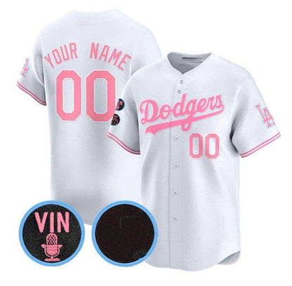 Custom Los Angeles Angels Active Player White Pink With Vin & Kobe Patch Limited Stitched Baseball Jersey - Main View