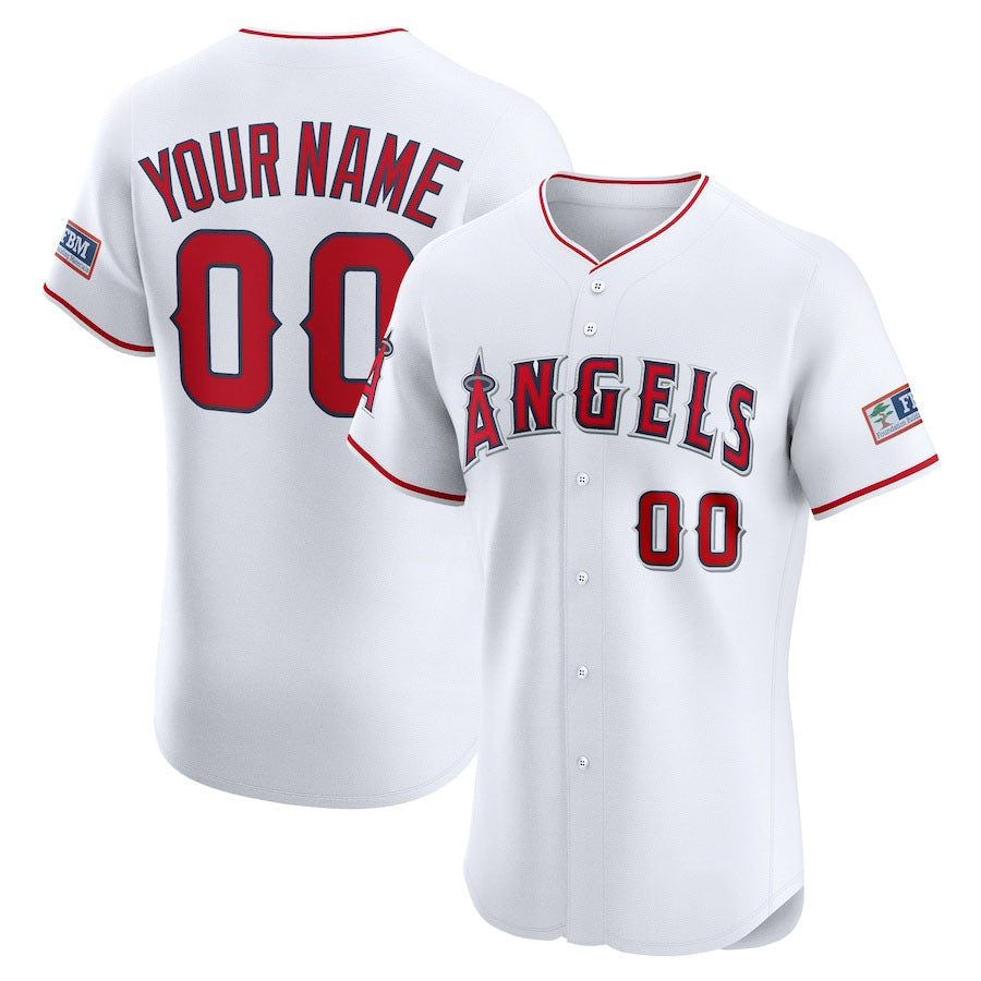 Custom Los Angeles Angels Home Elite Sponsor Patch Jersey – White Stitched Baseball Jersey - Main View