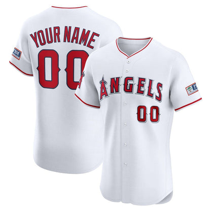 Custom Los Angeles Angels Home Elite Sponsor Patch Jersey – White Stitched Baseball Jersey - Main View